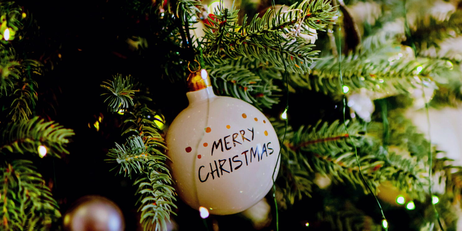 Merry Christmas ornament on a pine tree - Soulshine's Christmas Section