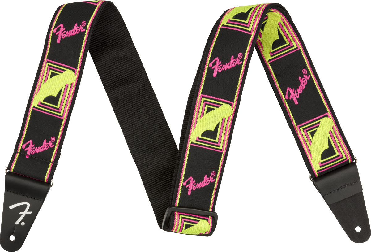 Fender neon monogram guitar strap yellow/pink 2"