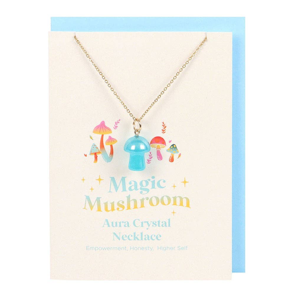 Something Different Wholesale Blue Aura Crystal Mushroom Necklace Greeting Card