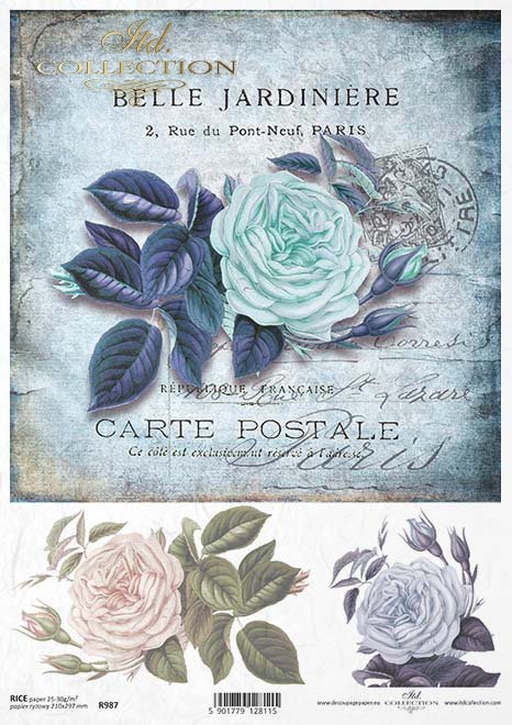 IDT Collection Blue Flower Postale A4 Rice Paper
