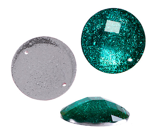 Resin Sew-on Glitter Stone 10pcs Round 33mm Turquoise