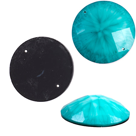 Resin Sew-on Crinkle Stone 10pcs Round 34mm Aqua