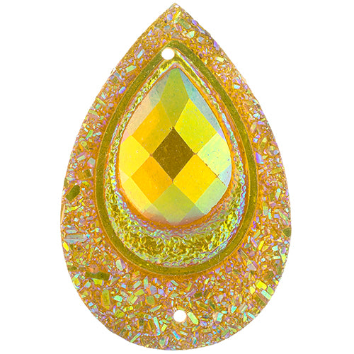Resin Sew-On Peacock Stones 10pcs 20x30mm Drop Gold AB