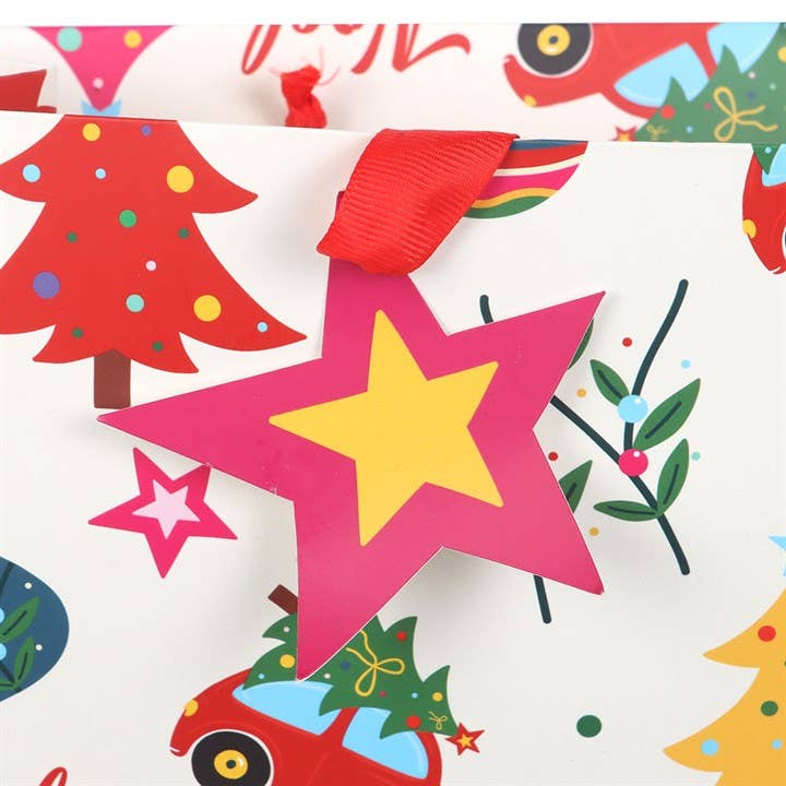 Something Different Wholesale 23cm Medium Colourful Nostalgic Christmas Print Gift Bag