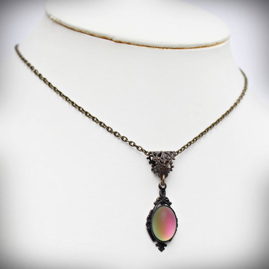 Circa 1890 - Lumina Frosted Watermelon Pink Glass Edwardian Necklace