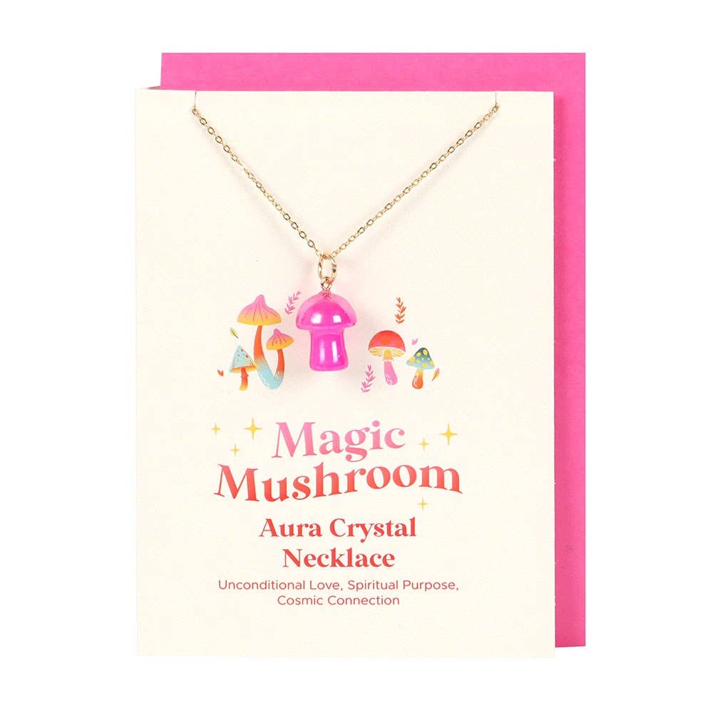 Something Different Wholesale Pink Aura Crystal Mushroom Necklace Greeting Card