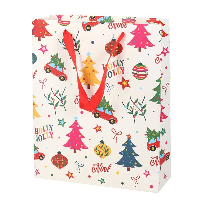 Something Different Wholesale 23cm Medium Colourful Nostalgic Christmas Print Gift Bag