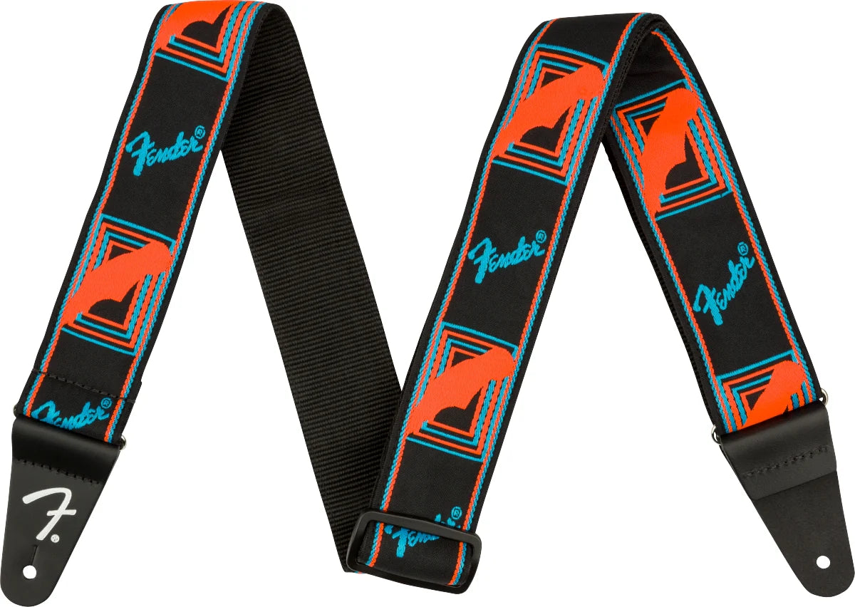 Fender neon monogram guitar strap blue/orange 2"