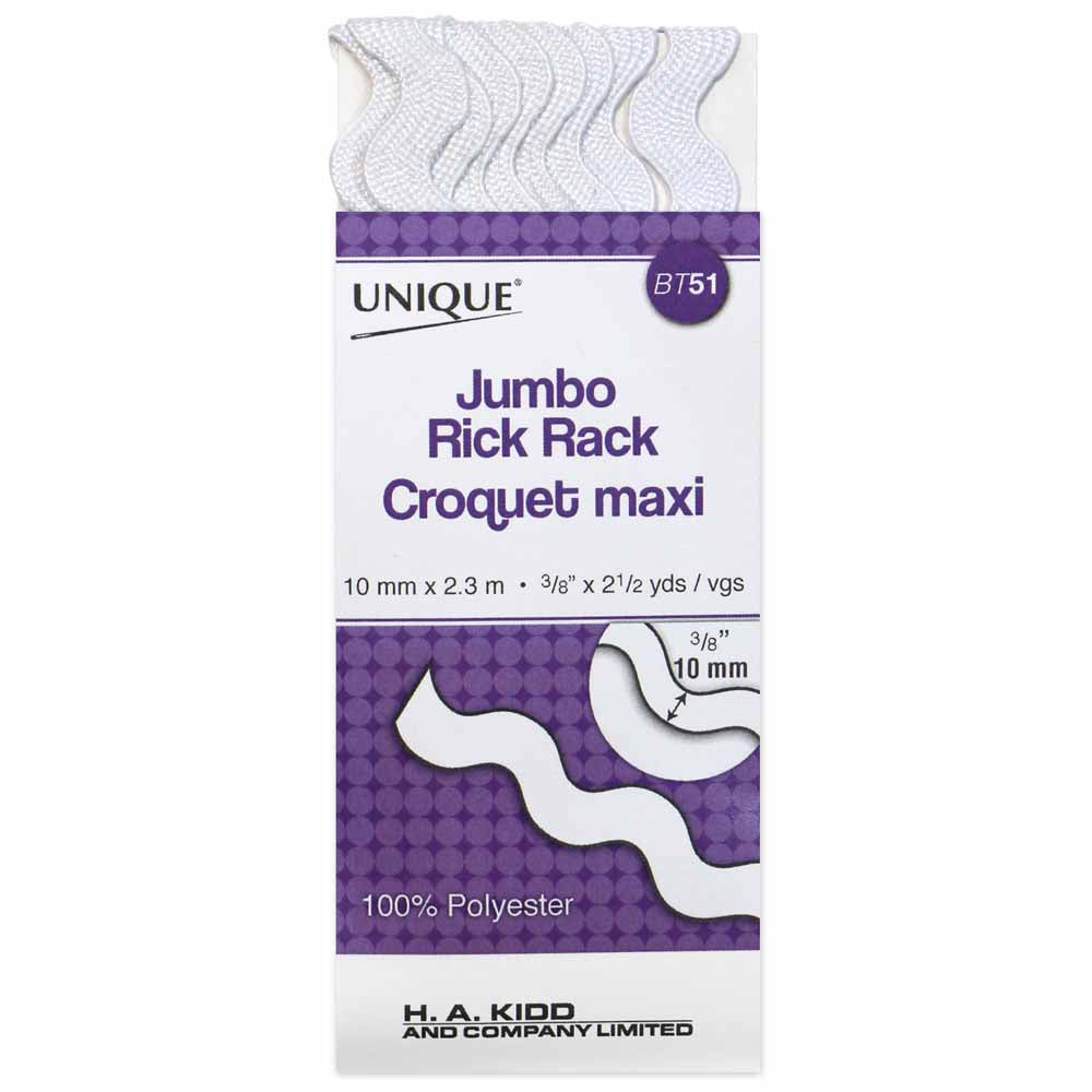 UNIQUE Jumbo Rick Rack 10mm x 2.3m - White