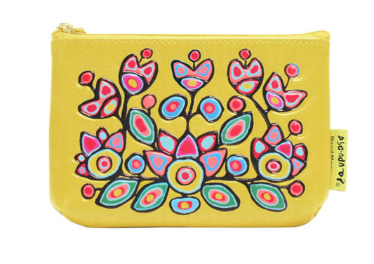 Coin Purse Artists Floral On Yellow Norval Morrisseau