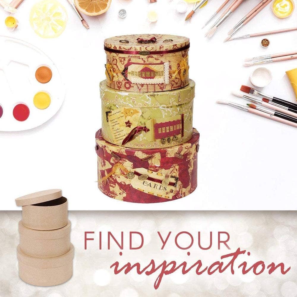 Factory Direct Craft - Premade 3-Piece Paper Mache Round Nested Box Set
