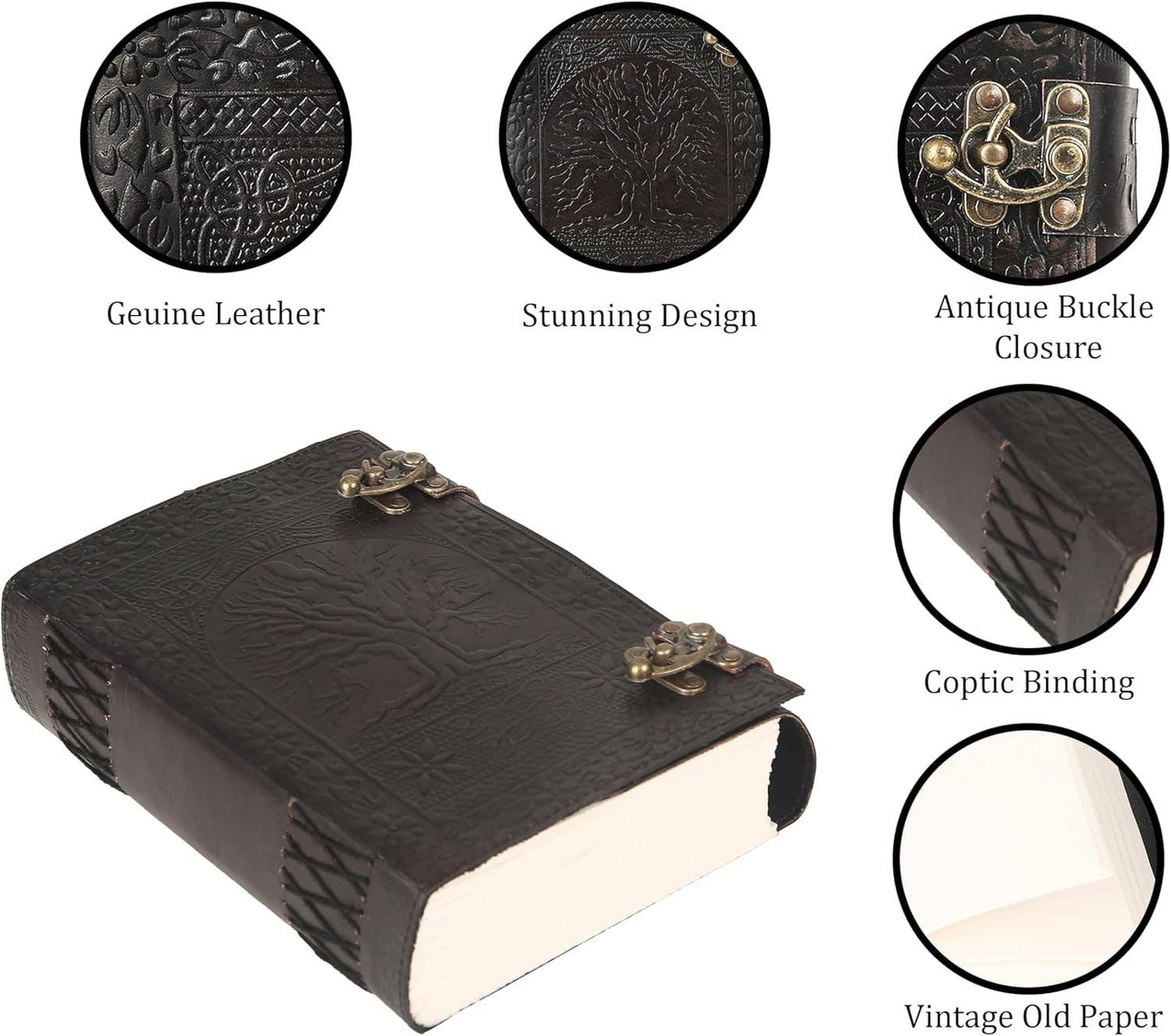 Tuzech 600 pages large tree of life journal | leather journal diary | embossed large tree of life notebook | writing leather notebook | handmade leather journal | leather grimoire | leather sketchbook 7 x 10 Thread Bound