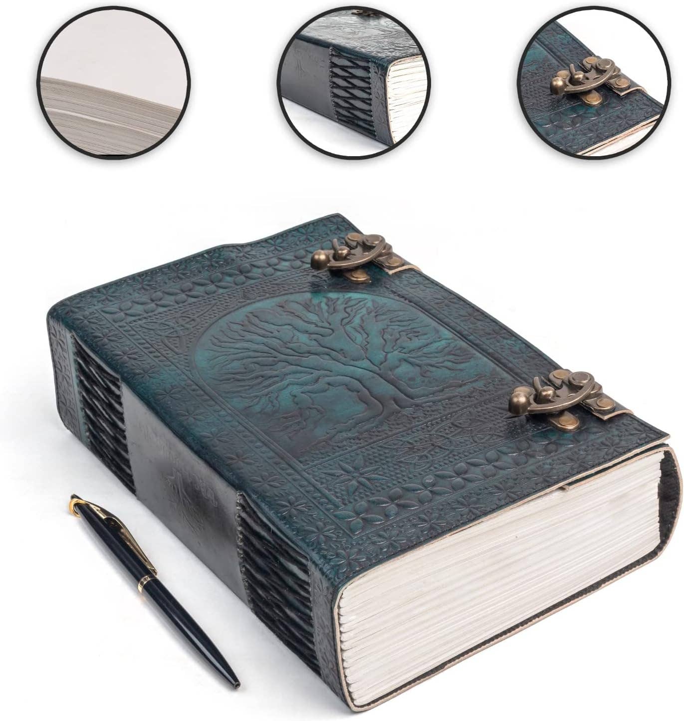 Tuzech 600 pages large tree of life journal | leather journal diary | embossed large tree of life notebook | writing leather notebook | handmade leather journal | leather grimoire | leather sketchbook 7 x 10 Thread Bound