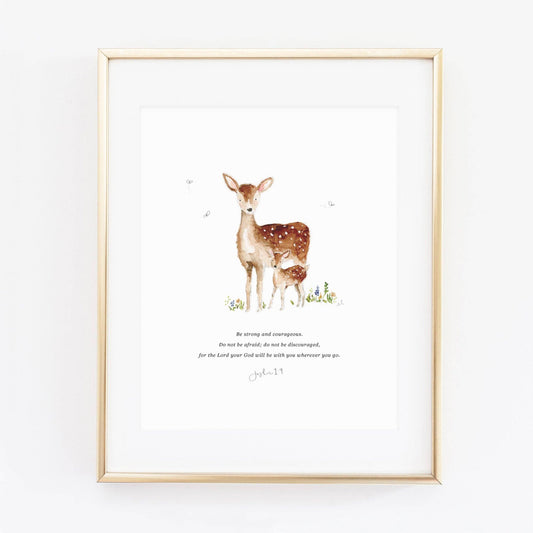 Joshua 1:9 Mama and Baby Deer Scripture Print