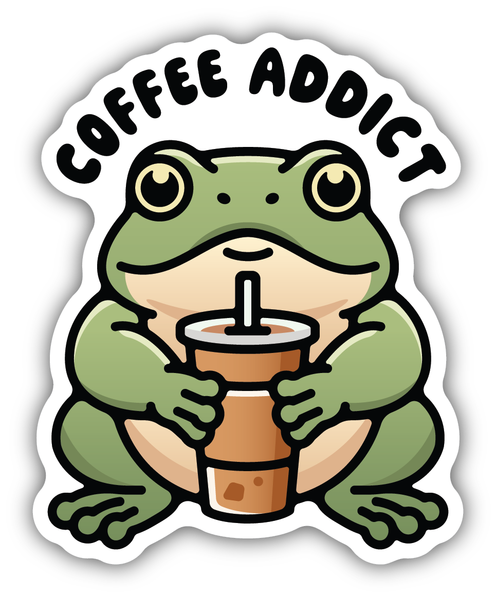 Coffee Addict Frog Sticker