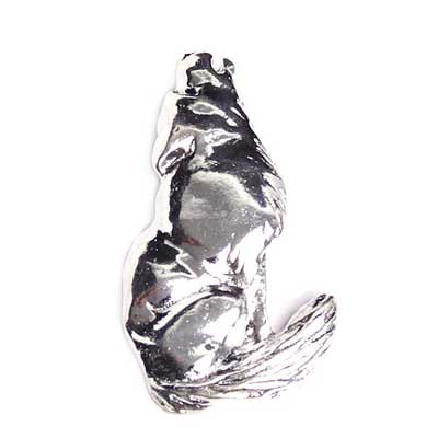 PENDANT HOWLING WOLF 42m SHINY PLATED SILVER LF/ NF
