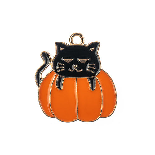 Sweet & Petite Halloween Charms 22x20.5mm Cat in Pumpkin 6pc