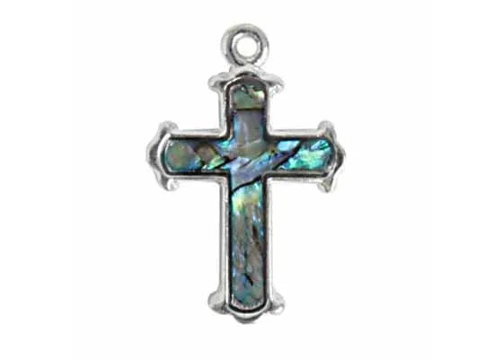 PENDANT SEA OPAL CROSS LARGE TURQUOISE BLUE SILVER LF/NF