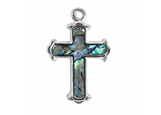 PENDANT SEA OPAL CROSS LARGE TURQUOISE BLUE SILVER LF/NF