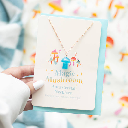 Something Different Wholesale Blue Aura Crystal Mushroom Necklace Greeting Card