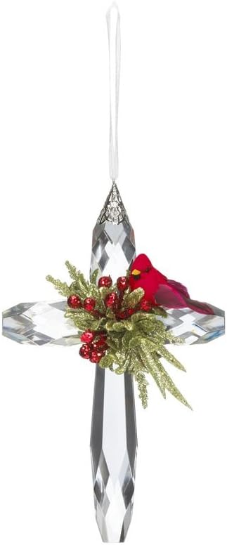 Mistletoe Cardinal Cross Ornament