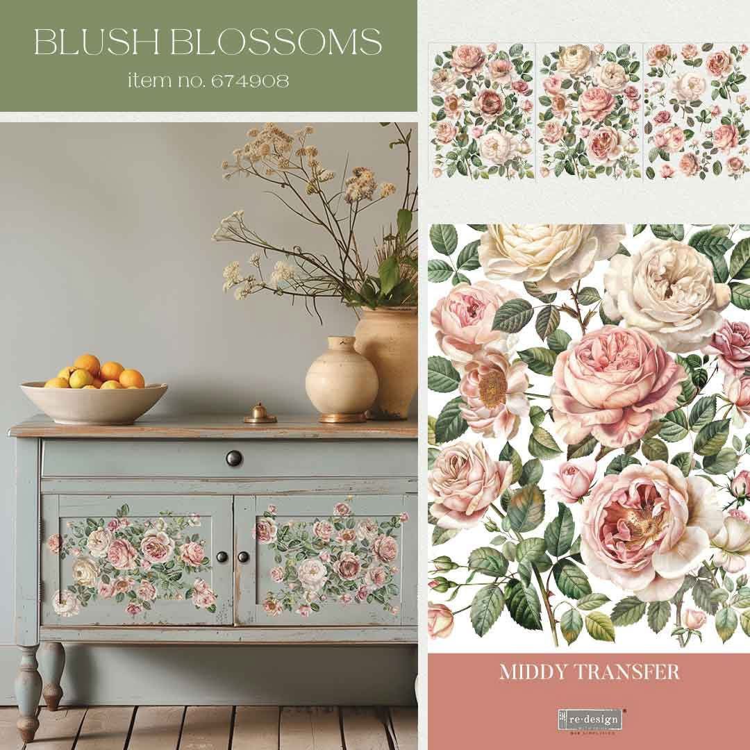 Re-Design With Prima® Middy Transfers - Blush Blossoms - 8.5x11" 3 Sheets
