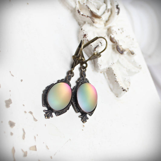 Circa 1890 - Lumina Frosted Watermelon Pink Glass Edwardian Drop Earrings