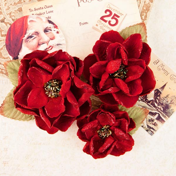 Prima Flowers A Victorian Christmas Peace & Holly 3 Pc