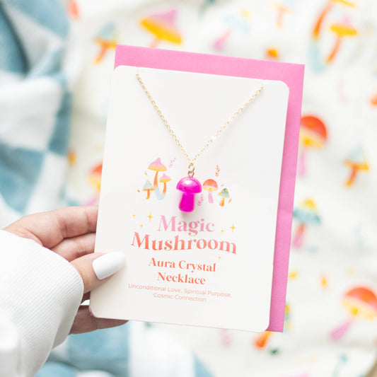 Something Different Wholesale Pink Aura Crystal Mushroom Necklace Greeting Card