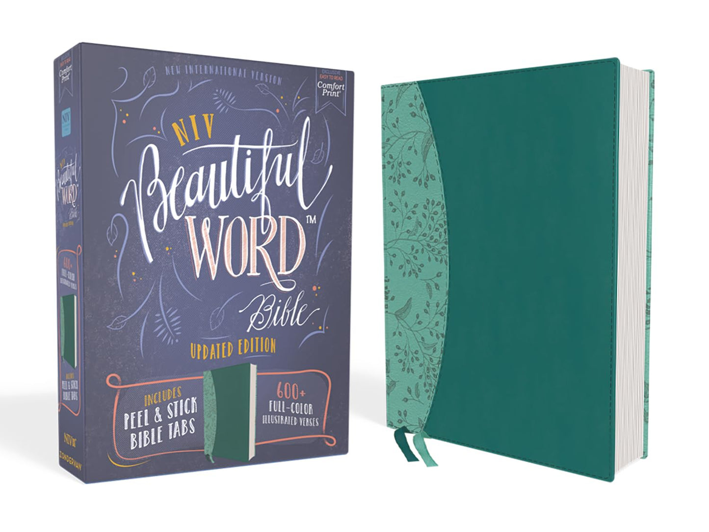 NIV Beautiful Word Bible - Peel & Stick Bible Tabs, Leather Soft Teal