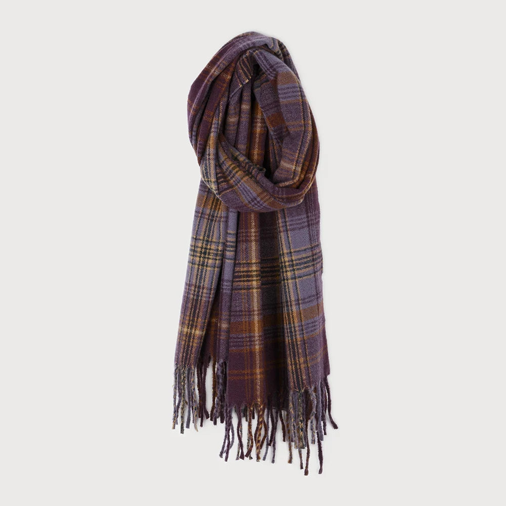 Soft & Warm Checkered Scarf Purple Plaid w/ Fringe