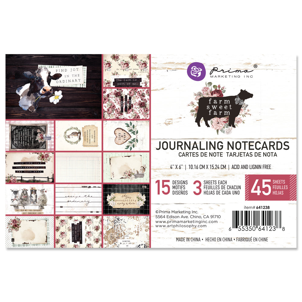 Prima Marketing - Farm Sweet Farm Collection Journaling Notecards 4x6"