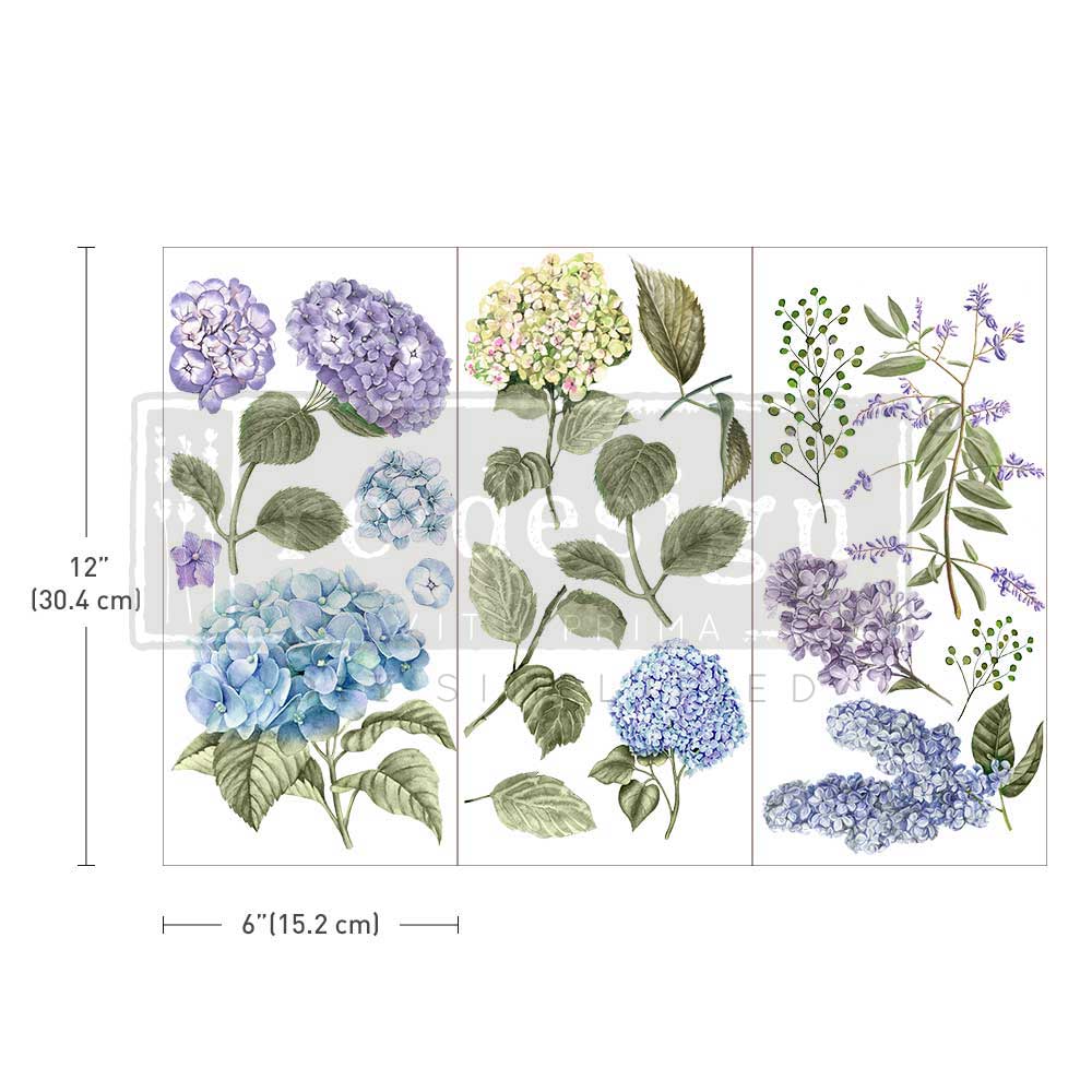 Re-Design With Prima® Mini Transfers - Mystic Hydrangea - 6x12", 3 Sheets