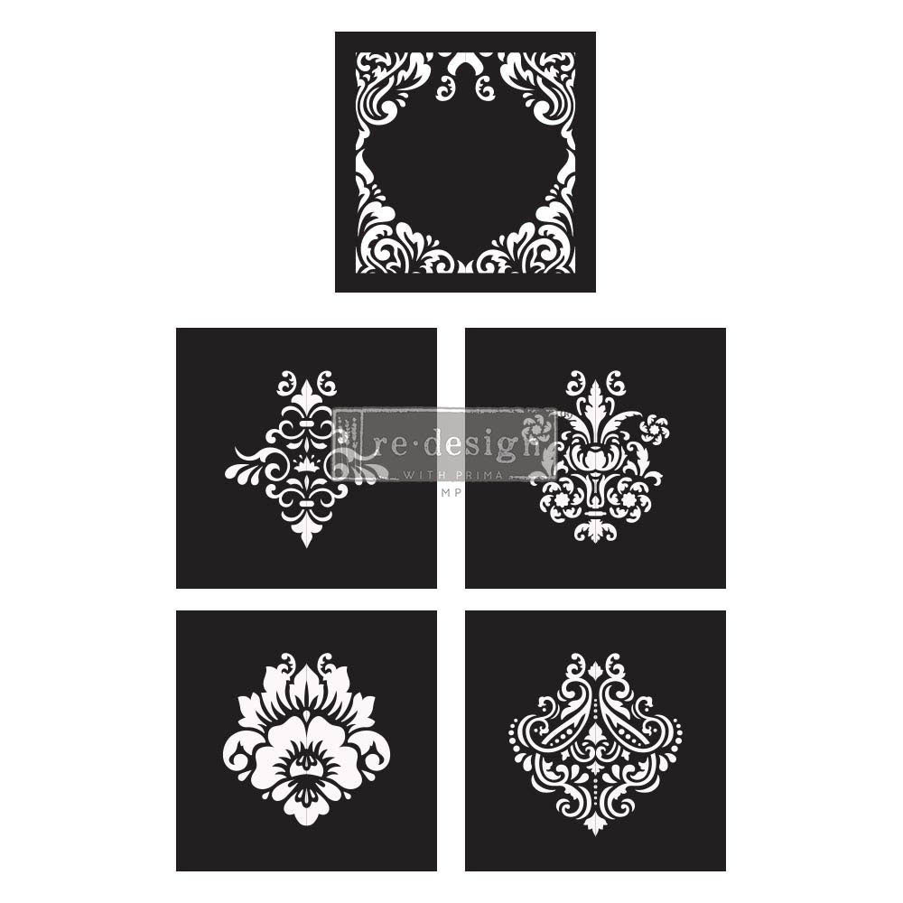 Re-Design With Prima® Decor Stencil - Mix & Style - Damask Element - 5 pcs, 12x12"