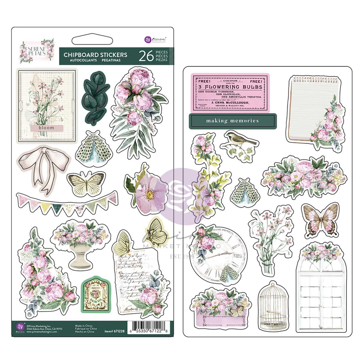 Prima Marketing - Serene Petals Collection Chipboard Stickers 26 pcs