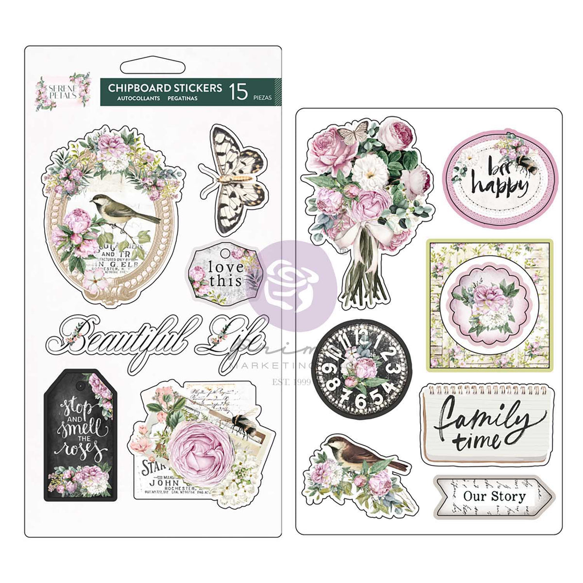 Prima Marketing - Serene Petals Collection Chipboard Stickers 15 pcs
