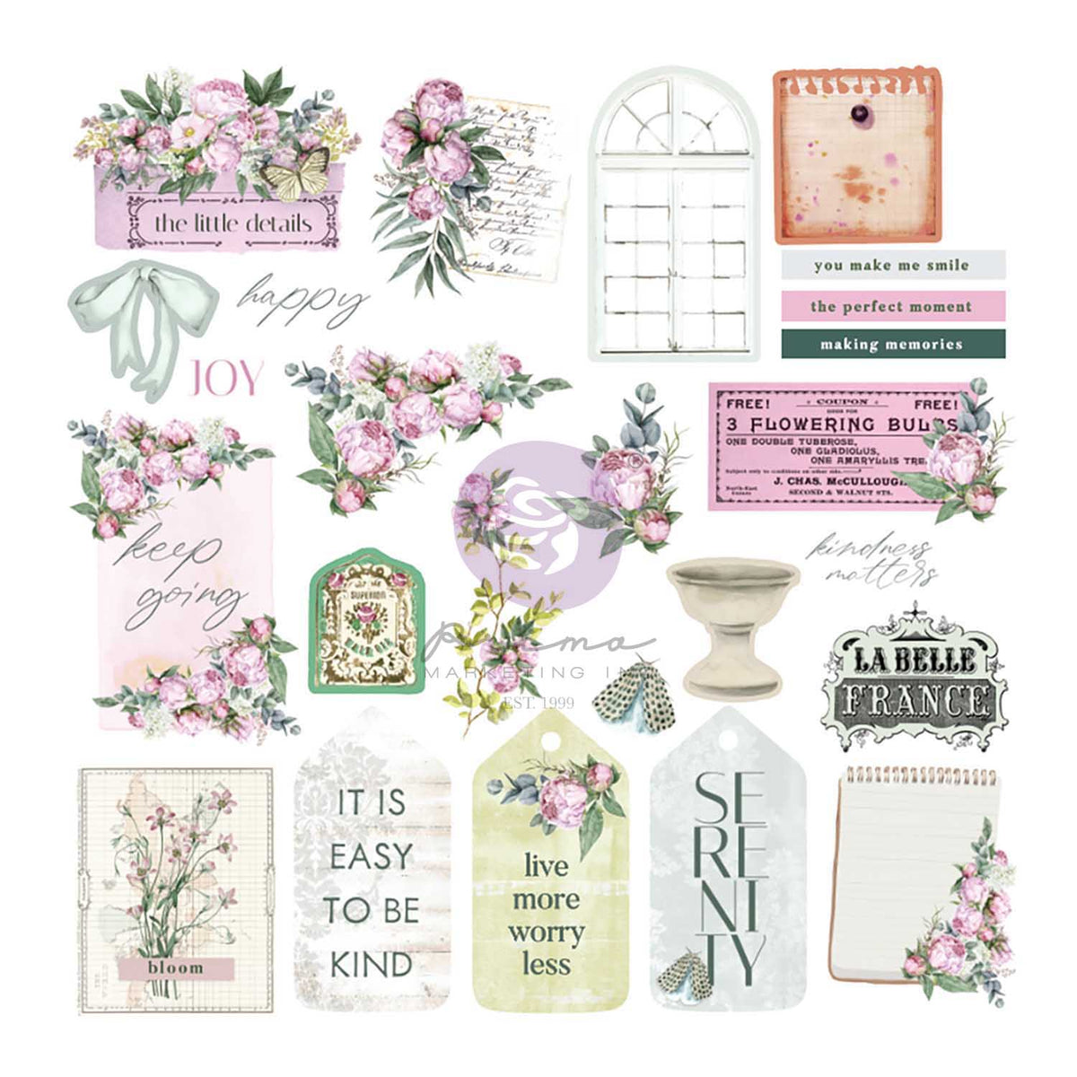 Prima Marketing - Serene Petals Collection Ephemera 50 Pieces