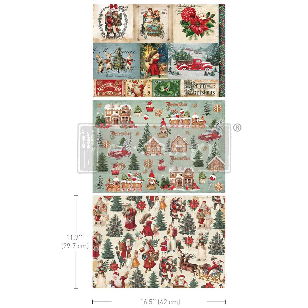 Re-Design With Prima® A3 Decoupage Fiber - Santaland Sparkle 11.7x16.5"