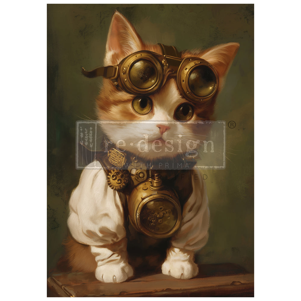 Re-Design With Prima® A1 Decoupage Fiber - Clockwork Kitty 23.4x33.1"