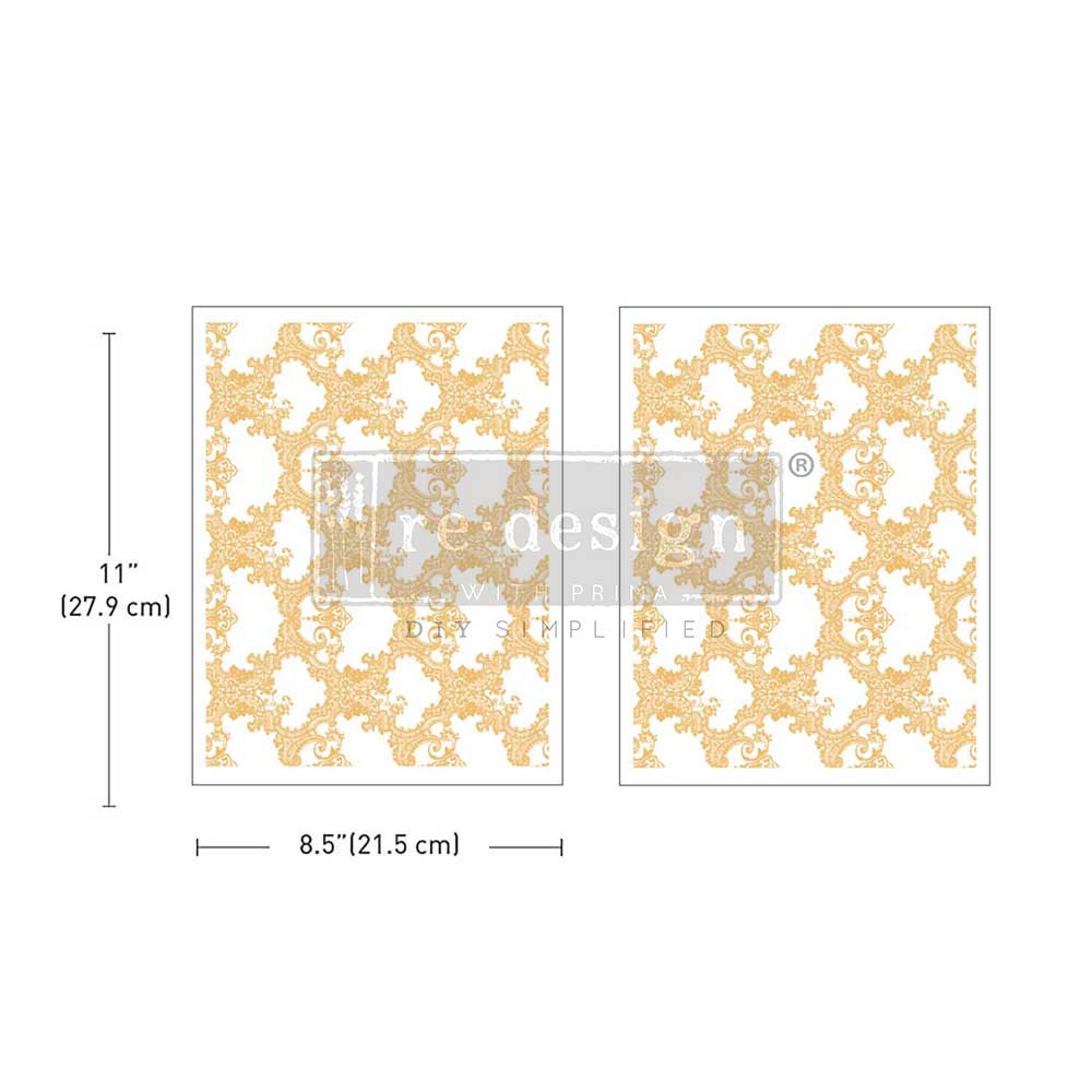 Re-Design With Prima® Middy Transfers - Golden Lacework - 3 Sheets 8.5"x11"