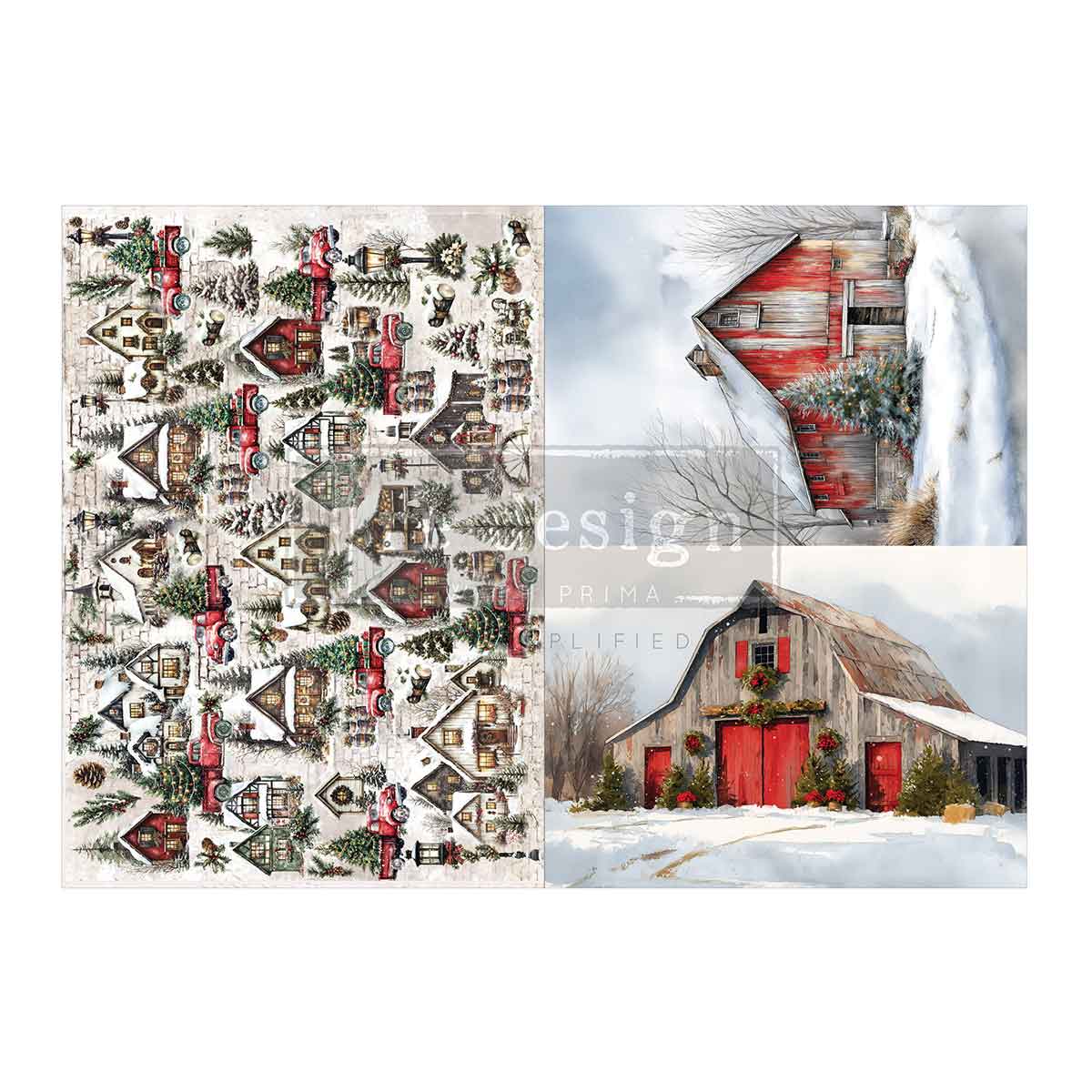Re-Design With Prima® A3 Decoupage Fiber - Snowy Village Charm