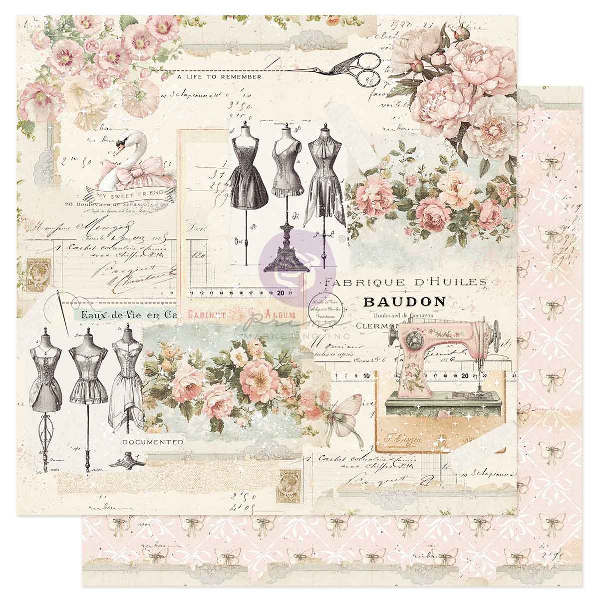 Prima Marketing - Buttons & Keepsakes 12x12 Paper Sheet, A Life To Remember