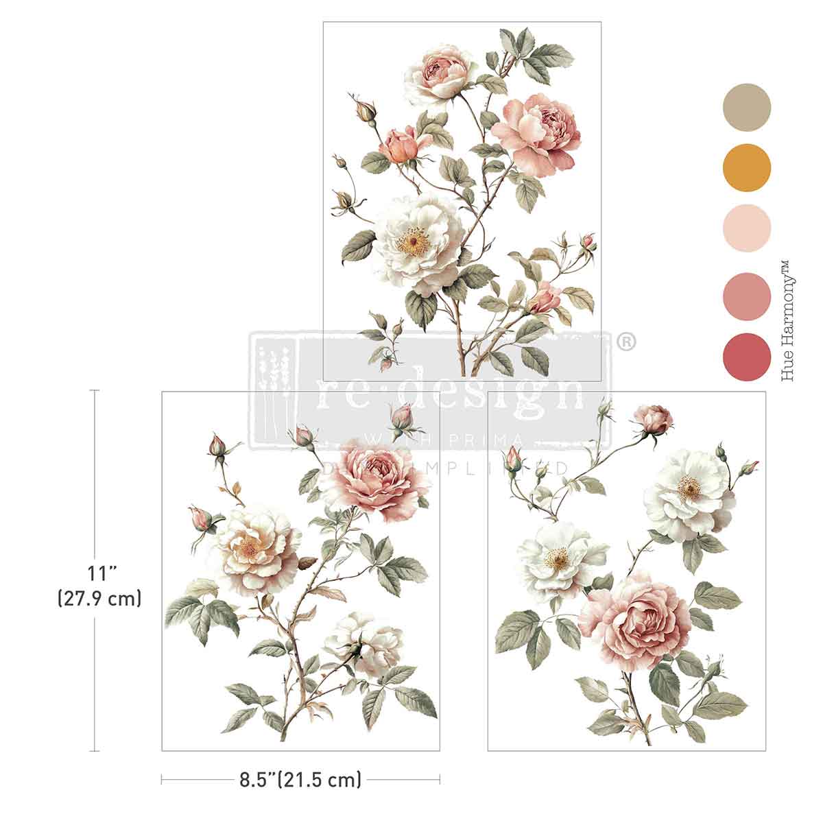 Re-Design With Prima® Middy Transfers - Creamy Blush Blooms - 8.5x11" 3 Sheets