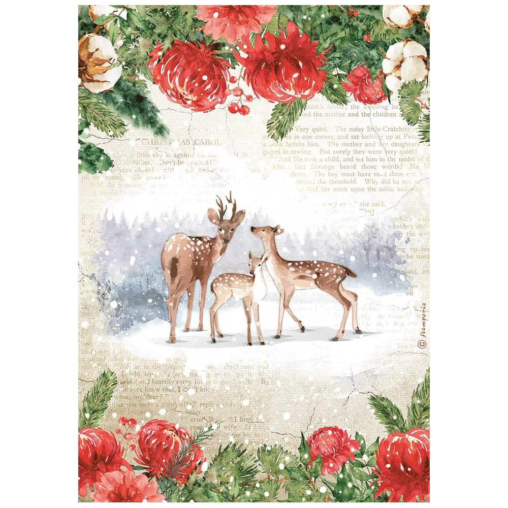 Stamperia Rice Paper Sheet : Home for The Holidays - Deer 8.5x11"