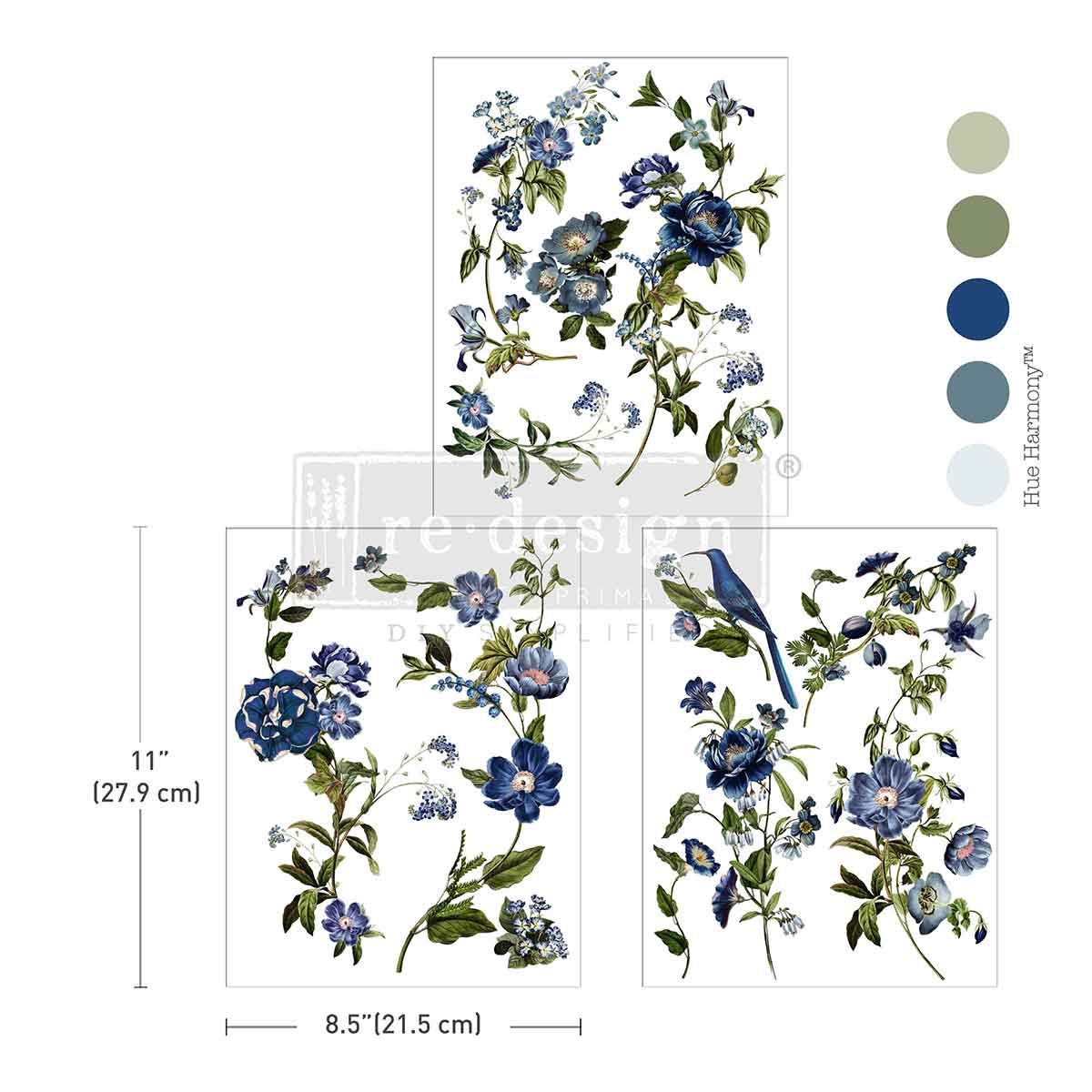 Re-Design With Prima® Middy Transfers - Blue Nest Blooms 8.5x11"