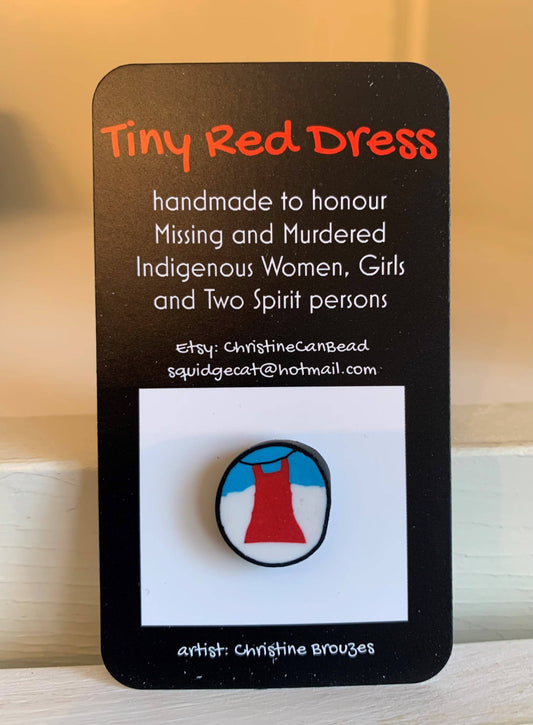 Tiny Red Dress Ceramic Pin Indigenous Handmade