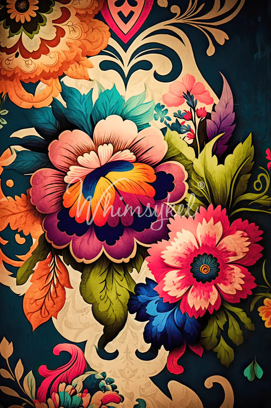 Whimsykel Designs : Decoupage Paper : Boho Flowers 14x20" & 21x29"