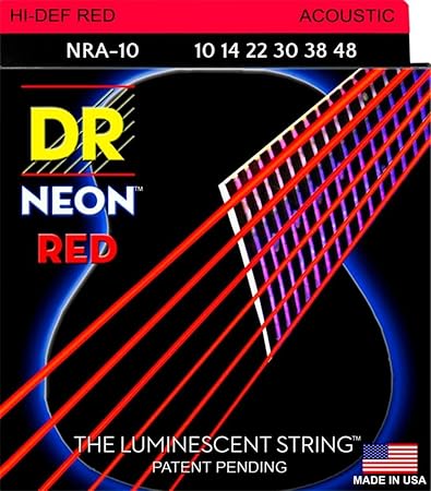 DR neon red .010-.048 luminescent acoustic guitar strings