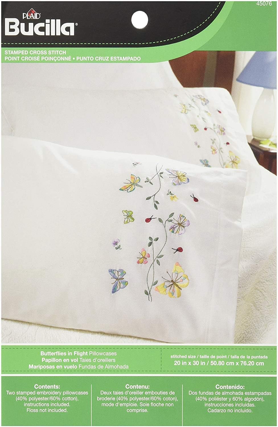 Bucilla Stamped Embroidery Pillowcase Pair 20"X30" Butterflies In Flight