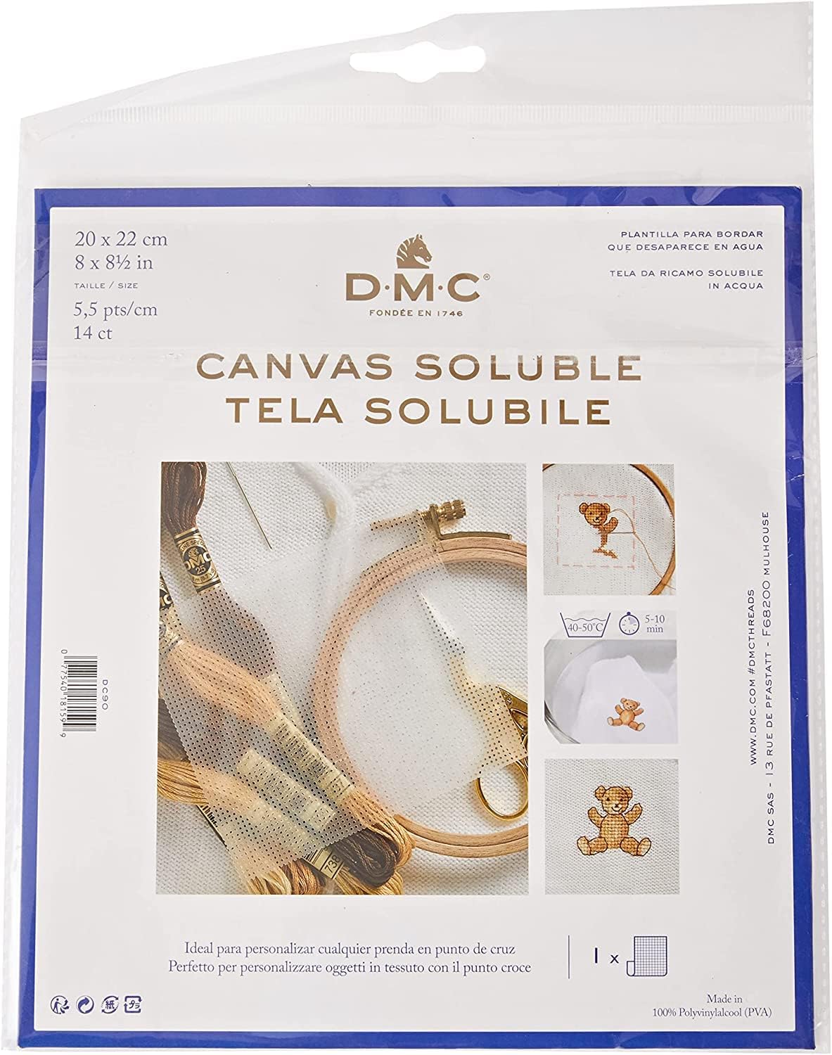 DMC Soluble Canvas 14ct. - Clear - 20.3 x 21.6cm